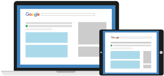 SEO Company in Malaysia Graphic - Laptop and tablet showing Google search results